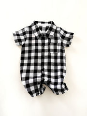 Infant Boys Plaid Jumpsuits Short Sleeve Rompers