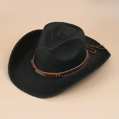 Cowboy Straw Hat Men's Women's Sun Protection Jazz Hat Large Brim Beach Hat