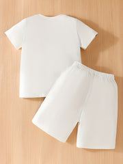 2pcs Boys Letter Graphic Spliced T Shirts & Track Shorts Set