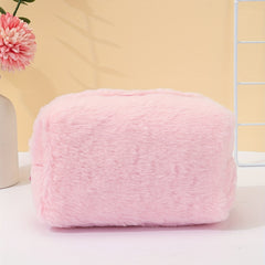 Pink Plush Cosmetic Bag Roomy Makeup Travel Portable Toiletry Organizer