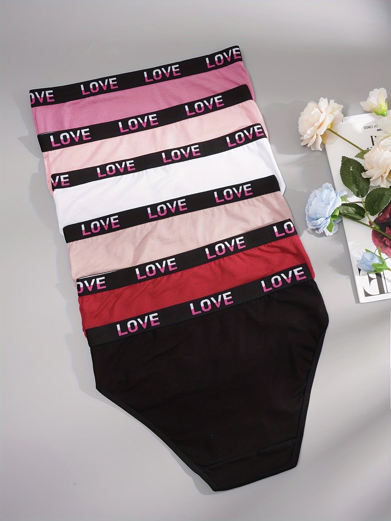 6pcs Letter Print Briefs Comfy Stretchy Panties Women's Lingerie