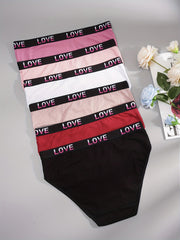 6pcs Letter Print Briefs Comfy Stretchy Panties Women's Lingerie