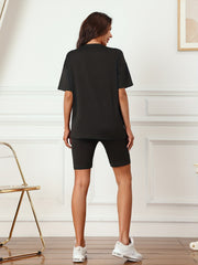 Letter Print T-shirt & Skinny Shorts Set Women's Clothing