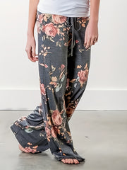 Vintage Floral Print Pants Casual Drawstring Waist