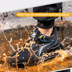 Men's Steel Toe Work Safety Shoes Breathable Knitted Non Slip Puncture Proof