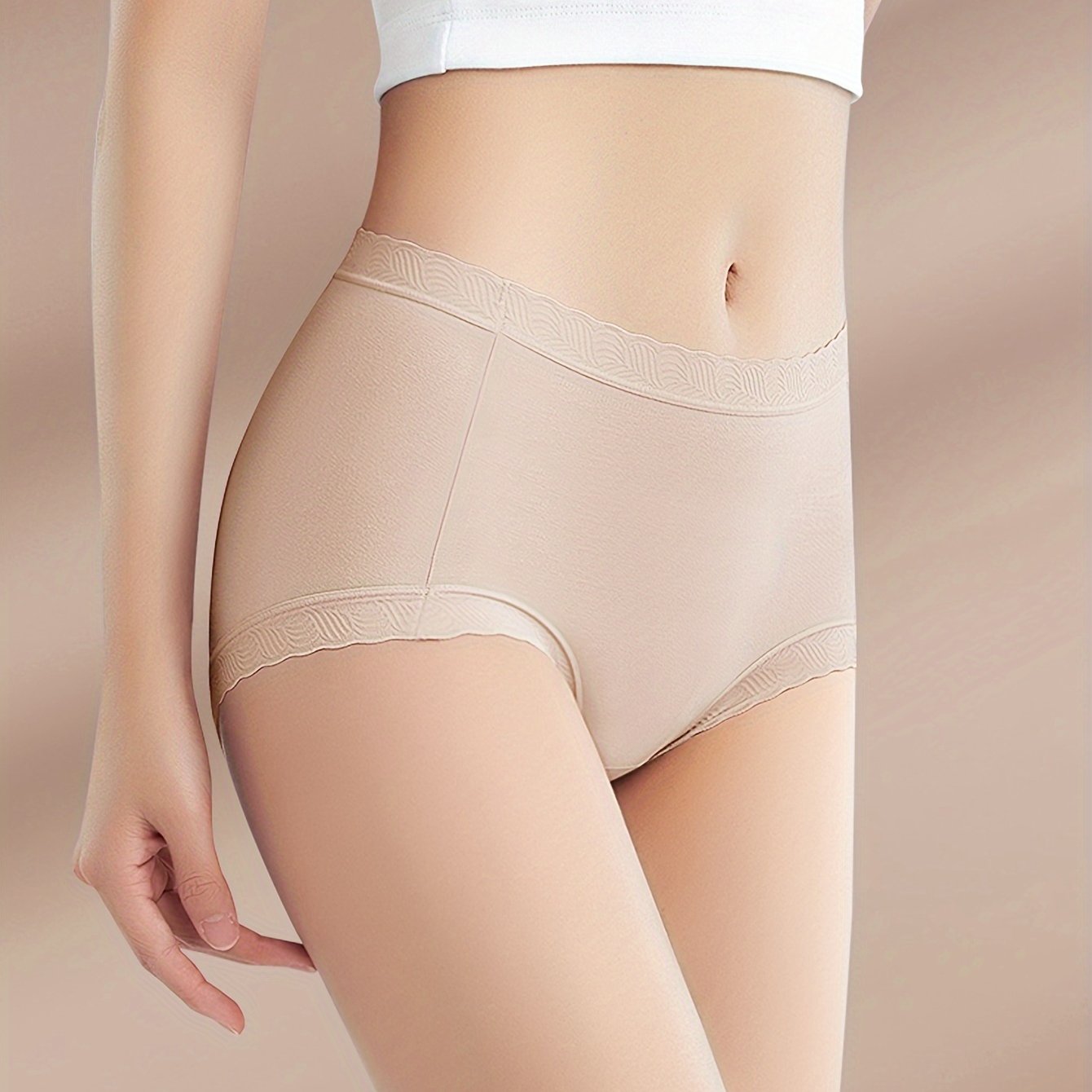 Lace Trim Briefs Comfy Stretchy Panties Lingerie Underwear