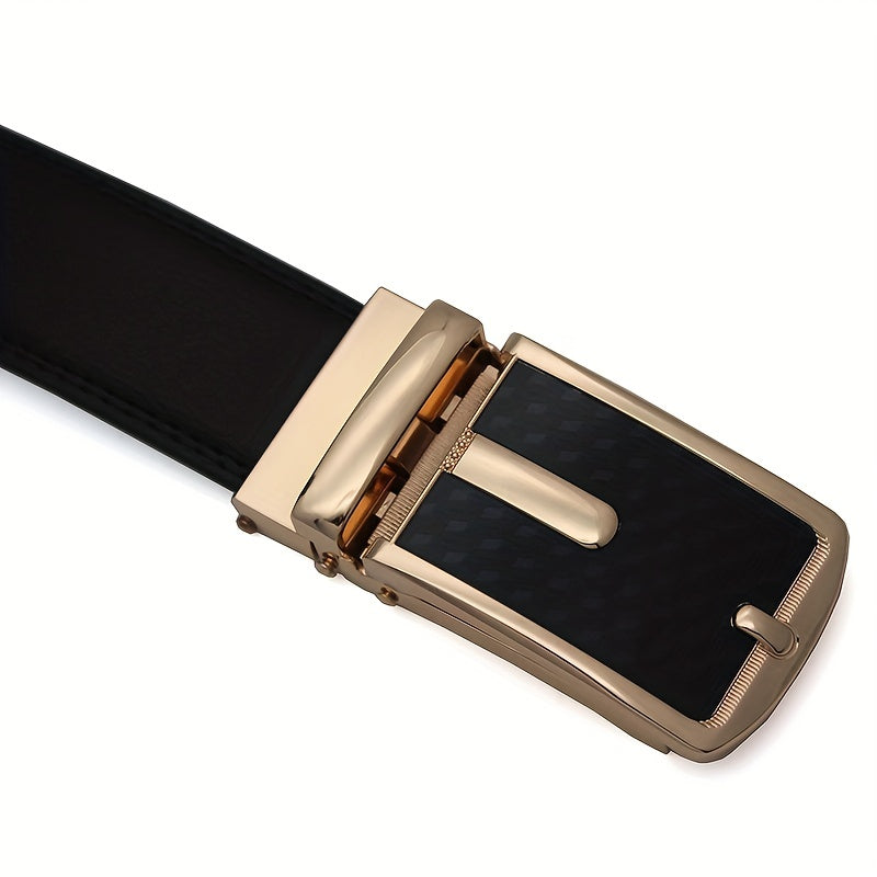 Men's PU Leather Business Belt with Golden Automatic Buckle