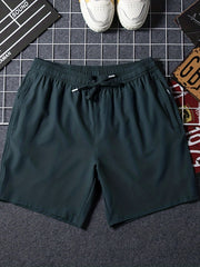 Men's Solid Shorts Pockets Elastic Waist Drawstring Summer Beach Lounge