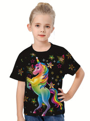 3D Unicorn Graphic T-shirt Girls Short Sleeve Tee Summer Casual Gift