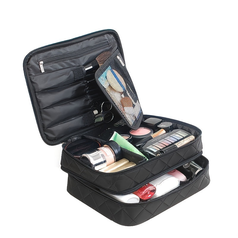 Large Capacity Double Layer Makeup Bag for Travel Portable Cosmetic Bag