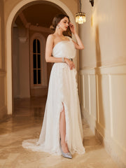 Thigh Mesh Wedding Dress Backless One Shoulder Dress