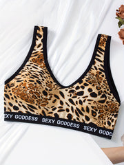 3pcs Leopard Wireless Bras Comfy & Breathable Stretch Bra Women's Lingerie