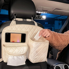 Car Seat Back Storage Bag Organizer - PU Leather & Cotton Linen Material