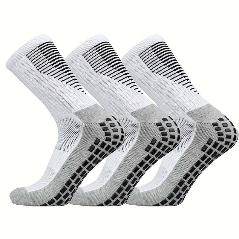 3 Pairs Striped Sports Football Socks Non slip Training Crew Socks