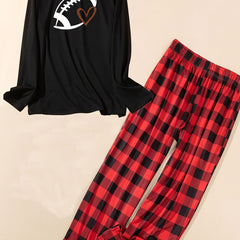 Heart Print Tee & Plaid Pants Pajamas Set