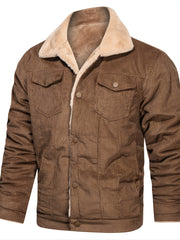 Men's Winter Corduroy Plush Jacket with Zipper Pocket