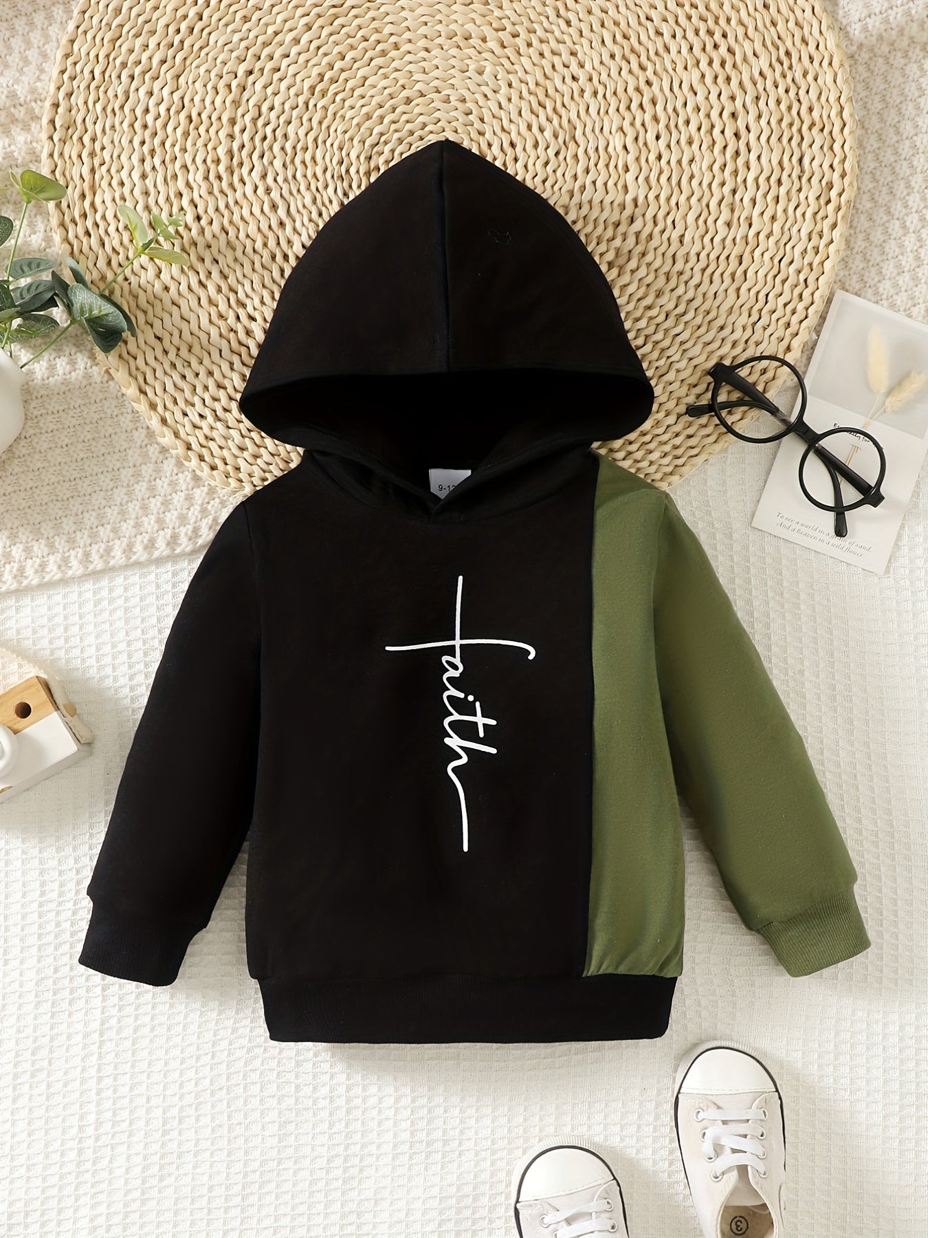 Baby Boys Letter Print Hooded Sweatshirt for Spring/Autumn