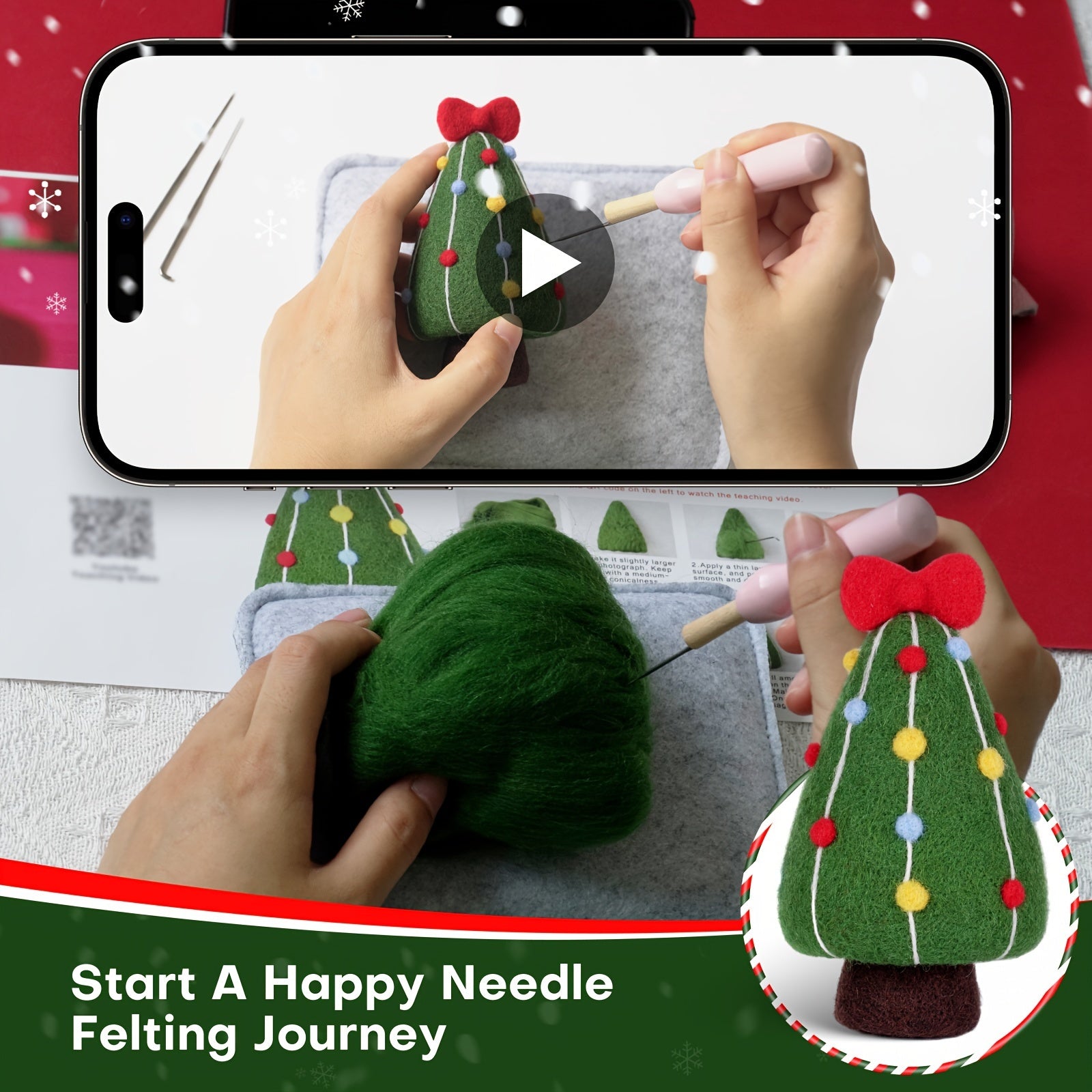 4pcs Wool Needle Felting Kit Christmas Tree Snowmen Beginners