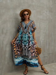 Boho Cover Up Dress Women's Plus Animal Skin Print Tassel Decor