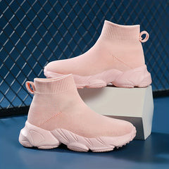 Girls High Top Slip On Knit Sneakers Kids Non slip Casual Sock Shoes