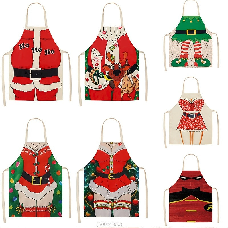 Linen Christmas Apron Unisex Adjustable Cooking Apron