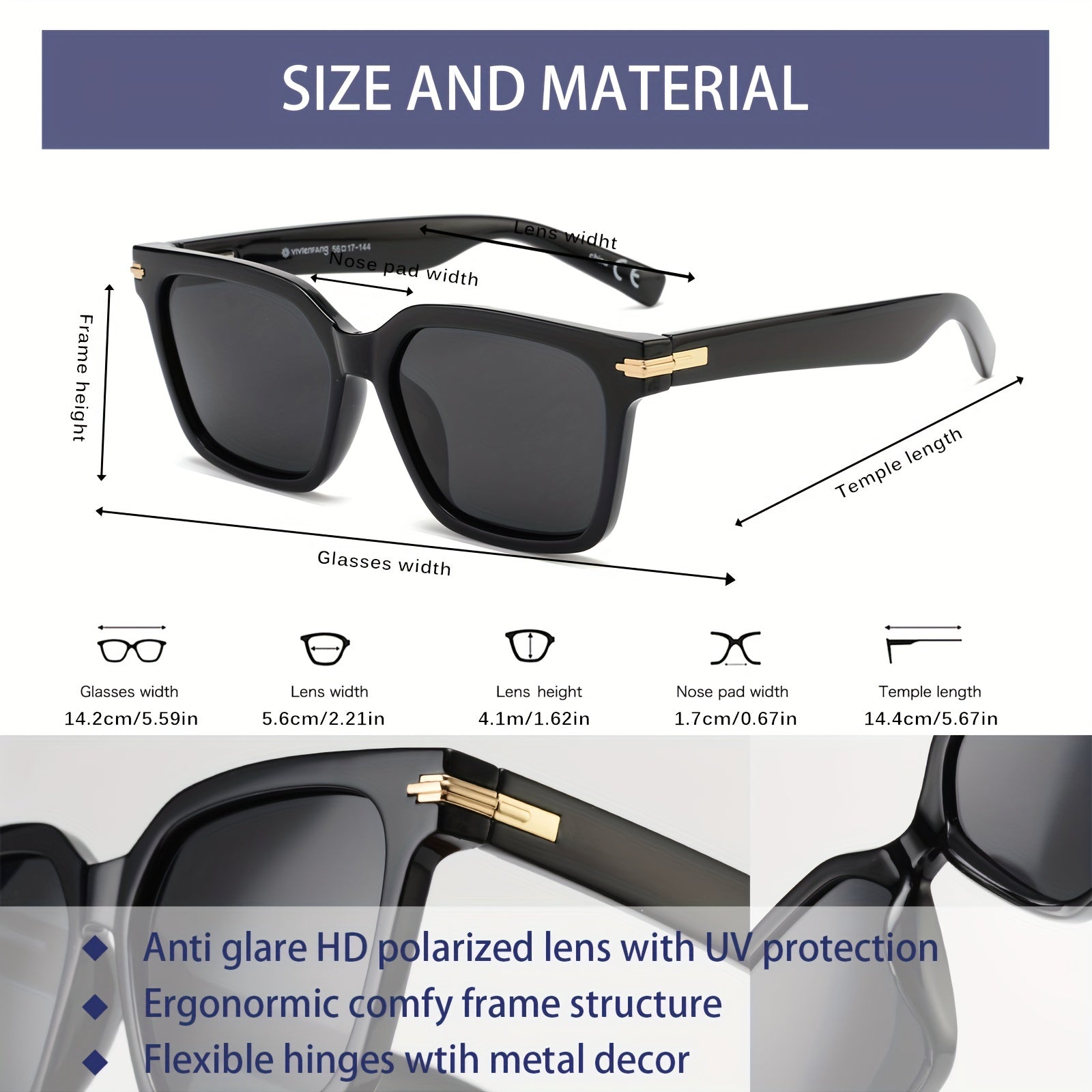 VIVIENFANG Men's Polarized Sunglasses UV Protection Flexible Temples Packaging