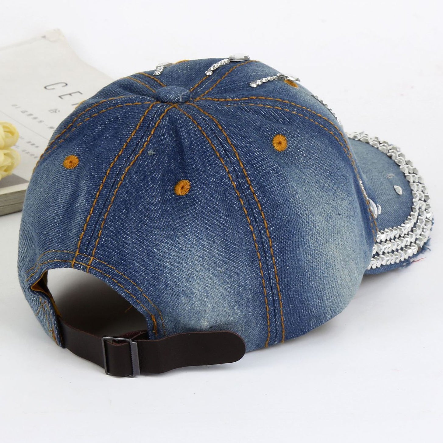 Rhinestone Decor Ripped Baseball Cap Distressed Sun Hat