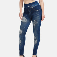 Denim Print High Waisted Leggings Casual Skinny Leggings