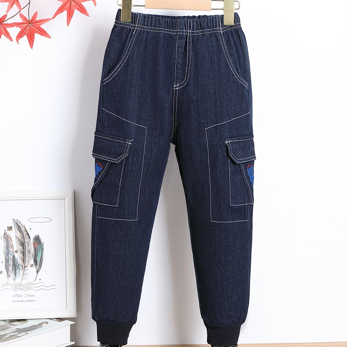 Boys Stretch Tapered Cargo Denim Jeans Elastic Waist Kids