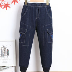 Boys Stretch Tapered Cargo Denim Jeans Elastic Waist Kids