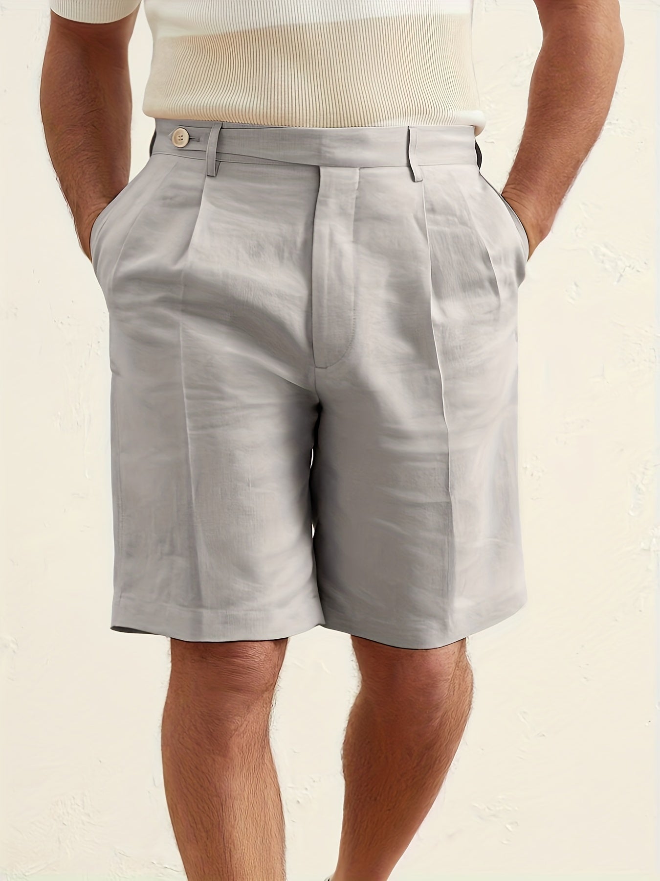 Solid Cotton Classic Dress Shorts Men's Formal Summer Business Wedding Party
