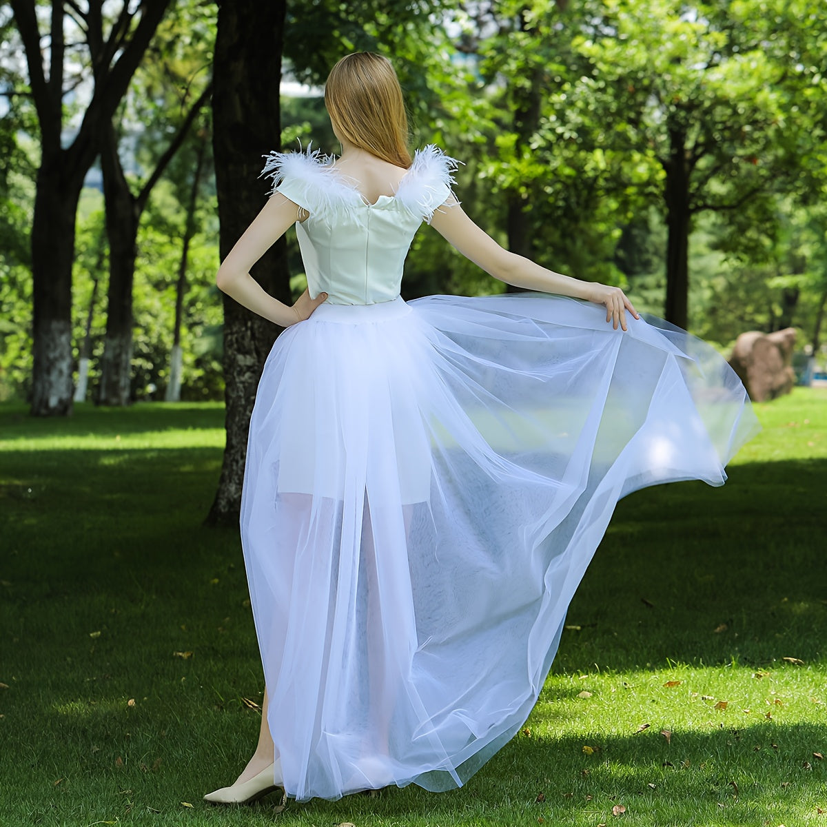 Three Tiered Wedding Skirt Adjustable Waist Soft Net Formal Party Bridal Prom