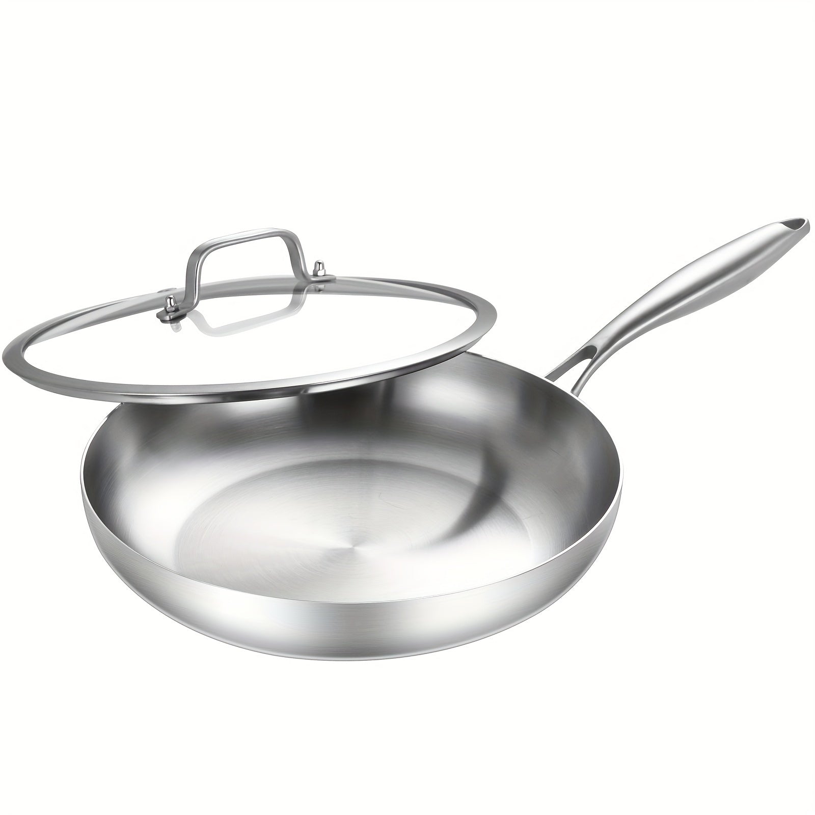 3 Layer Stainless Steel Frying Pan with Lid - Induction Gas Stove Steaks