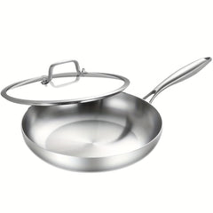 3 Layer Stainless Steel Frying Pan with Lid - Induction Gas Stove Steaks