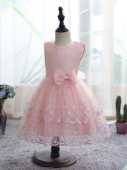 Baby Girls Floral Embroidery Sleeveless Mesh Princess Dress