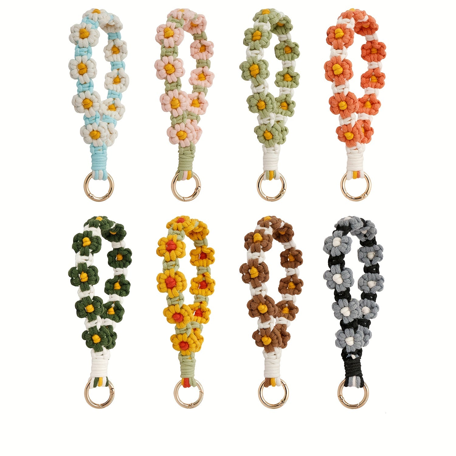 Boho Daisy Keychain for Girls Soft Macrame Wristlet Lanyard for Keys