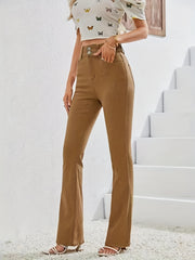 Wide Leg Double Button Jeans High Rise Flare Denim Pants