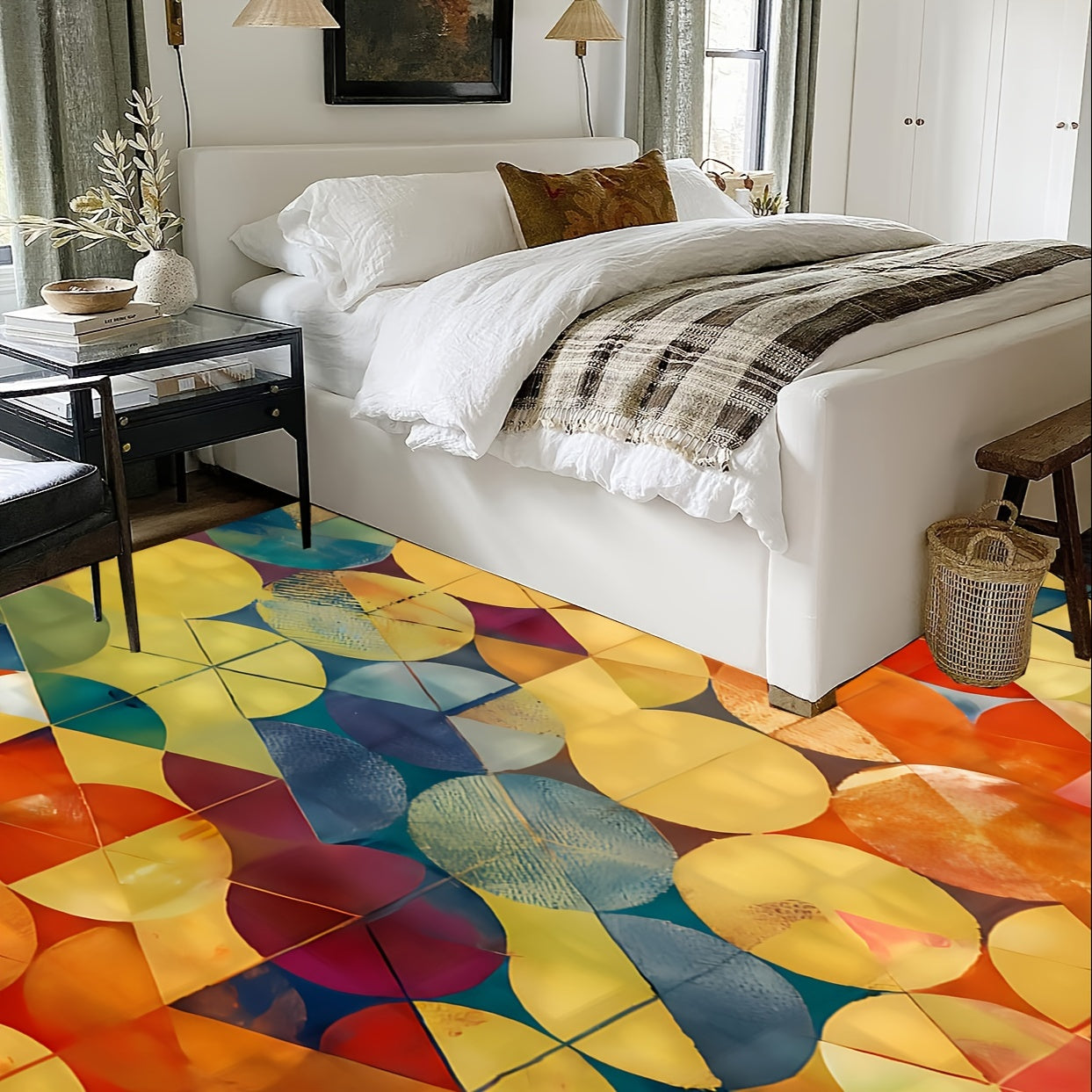 Colorful Christmas Area Rug Plaid Festive Print Holiday Rug Washable