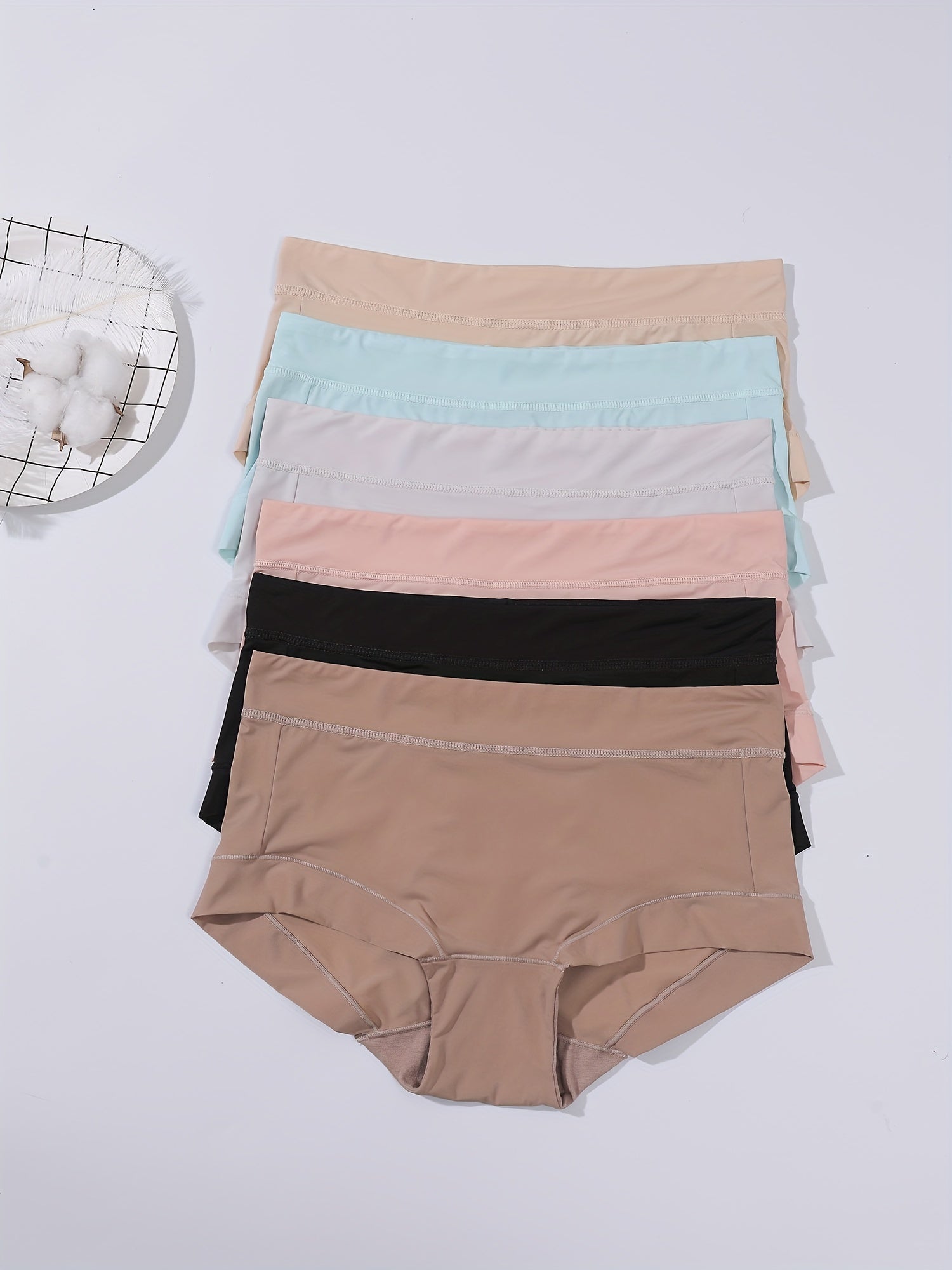 6pcs Seamless Briefs Mid Rise Stretchy Intimates Panties Women's Lingerie