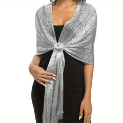 Metallic Shawls Round Buckle Tassel Wraps Scarf For Evening Party Wedding