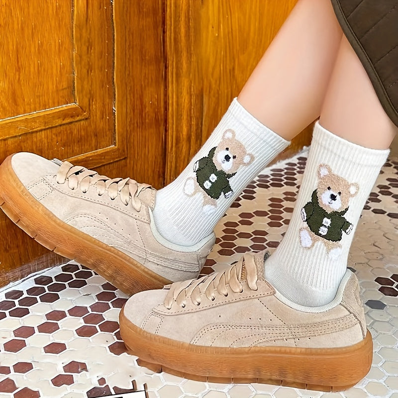 5 Pairs Cartoon Bear Print Socks Women's Stockings