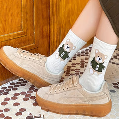 5 Pairs Cartoon Bear Print Socks Women's Stockings