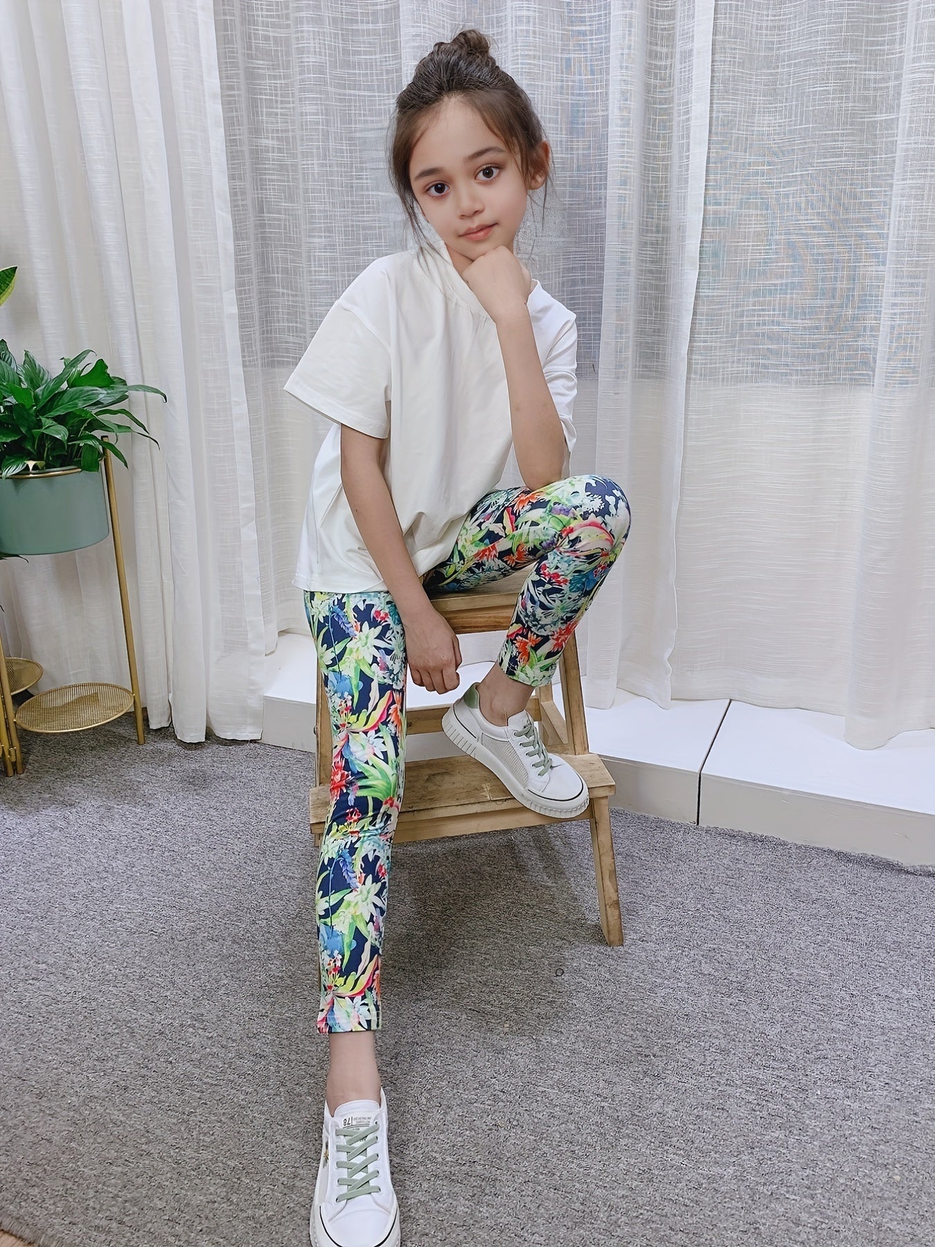 Girls' Floral Print Leggings Pants - Thin & Breathable for Summer