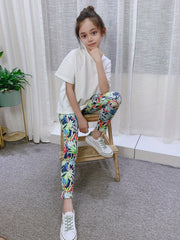 Girls' Floral Print Leggings Pants - Thin & Breathable for Summer
