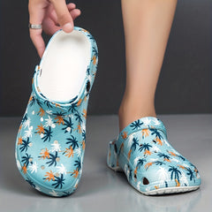 Men's Palm Trees Print Clogs Slip on Sandals Soft Sole Outdoor Shoes