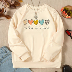 Girls Colorful Hearts Crew Neck Sweatshirts Pullovers For Sports Casual Outfit