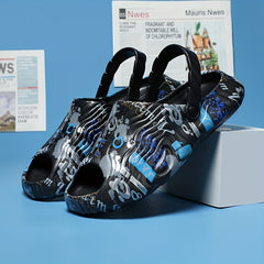 Men's Letter Print Non Slip Sandals Quick Drying Comfy Slides Beach Shoes