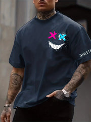 Smile Face Print Men's Crew Neck Tshirt Casual Tee S