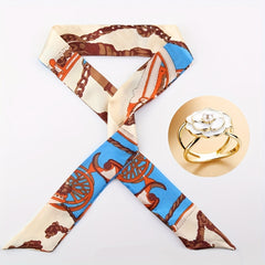 Skinny Scarf & Scarf Ring Set with Faux Pearl Camellia Clip