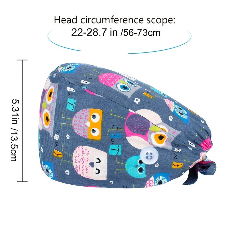 Cartoon Animal Print Scrub Cap Adjustable Nurse Hats Working Hat